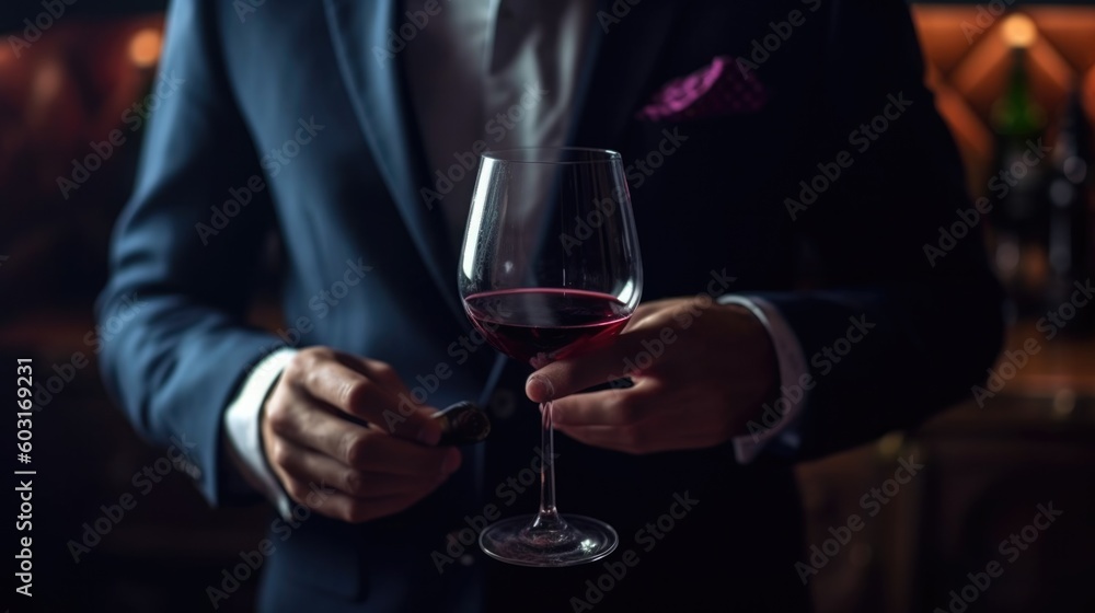 sommelier tasting wine, photo taken from behind generative ai