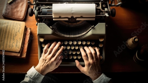 writer typing on a typewriter or computer. generative ai