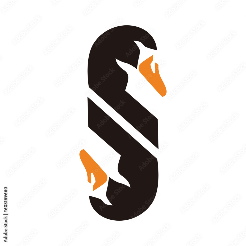 elegant two swan in letter S logo on white background elegant two swan in letter S logo on white background