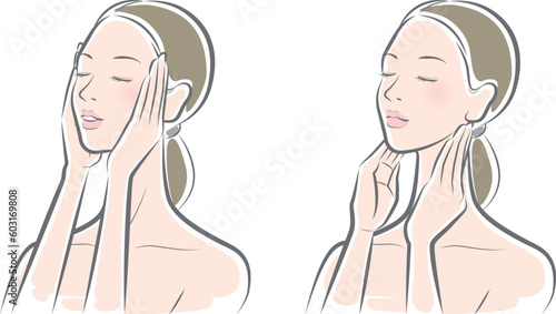 スキンケアをしている女性のベクター イラスト