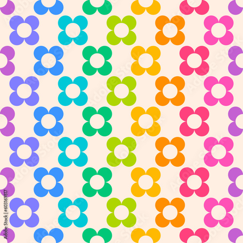Colorful simple geometric floral seamless pattern background.