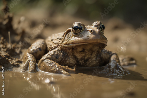 a frog is in the mud