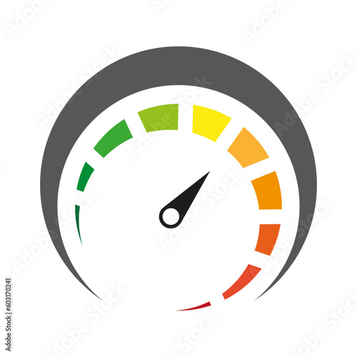 Color speedometer. Speed meter. Heating, temperature scale icon. Vector illustration.