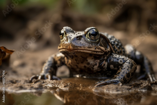 a frog is in the mud
