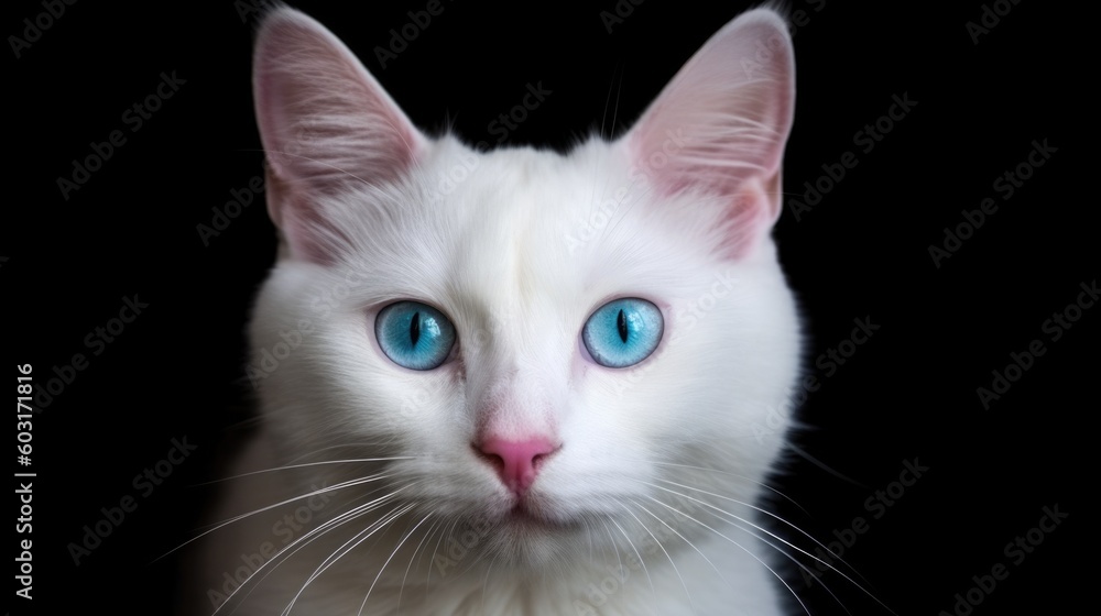 Fototapeta premium white cat with blue eyes staring generative ai