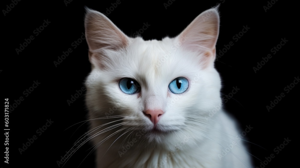 white cat with blue eyes staring generative ai