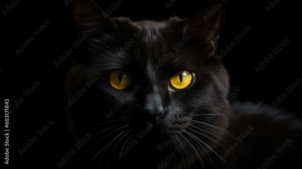 A black cat with yellow eyes staring generative ai A black cat with yellow eyes staring generative ai