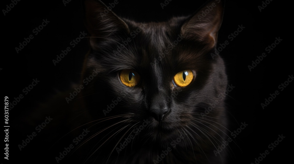 A black cat with yellow eyes staring generative ai A black cat with yellow eyes staring generative ai