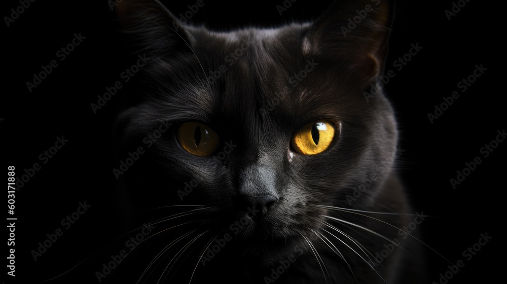 A black cat with yellow eyes staring generative ai A black cat with yellow eyes staring generative ai