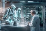 capturing a humanoid robot in a laboratory setting, surrounded by cutting-edge technology. Made by generative AI.