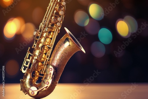 Saxophone on bokeh background, Generative AI 