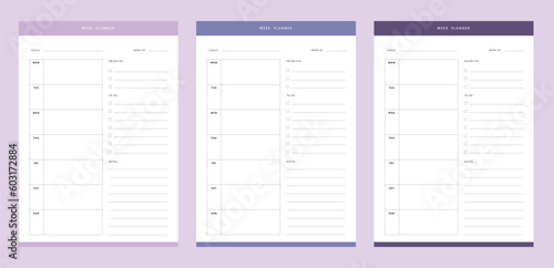 (Purple) Weekly Planner. Vector illustration.