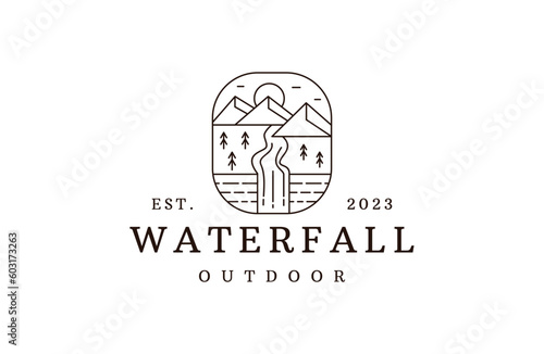 waterfall logo vector icon illustration hipster vintage retro .