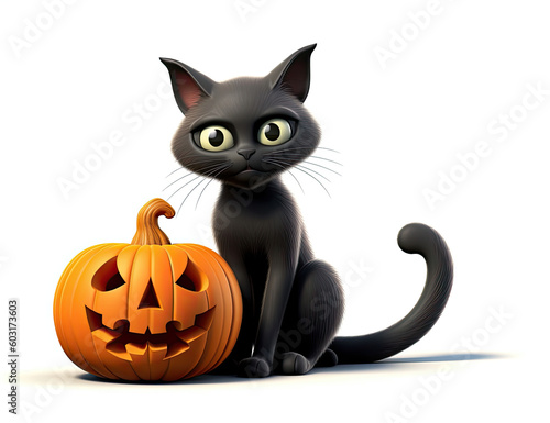 Black Cat Halloween Pumpkin, Jack o Lantern, Witch, Spooky, Fall, Autumn. Wall Art. Halloween Resource. Generative AI © Art for Insomniacs