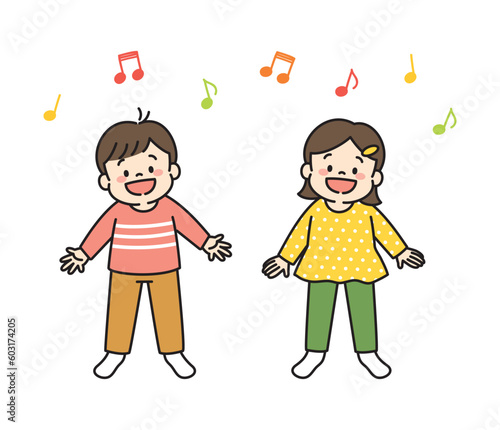 歌を歌う子どものイラスト　音符　全身