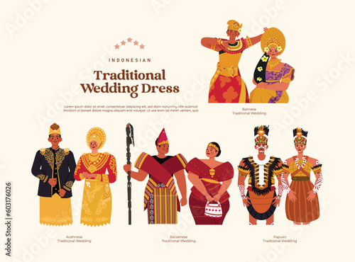Isolated flat style indonesian traditional wedding dress illustration