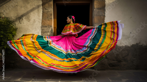LATIN MEXICAN FOLKLORE, TRADITIONAL, COLORFUL, CULTURAL, REGIONAL DANCER. ai generative