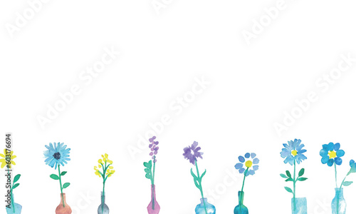 水彩画。水彩タッチの花瓶に入った花イラスト。一輪挿しのベクターイラスト。北欧風花イラスト。Watercolor painting. Illustration of flowers in a vase with watercolor touch. Vector illustration of a single flower vase. Scandinavian style flower illust
