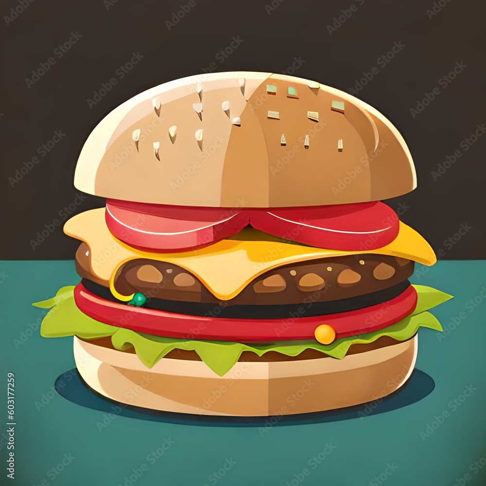 Grande Hamburguesa con queso, tomate, carne y lechuga, IA, IA Generative, diseños variados. Grande Hamburguesa con queso, tomate, carne y lechuga, IA, IA Generative, diseños variados.