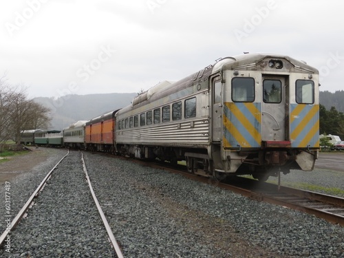 Old Train along Oregon Coast on a Gloomy Day 
