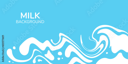 Milk splash vector background. Abstract liquid waves illustration. White marble paint swirls isolated on blue background. © Svetalik