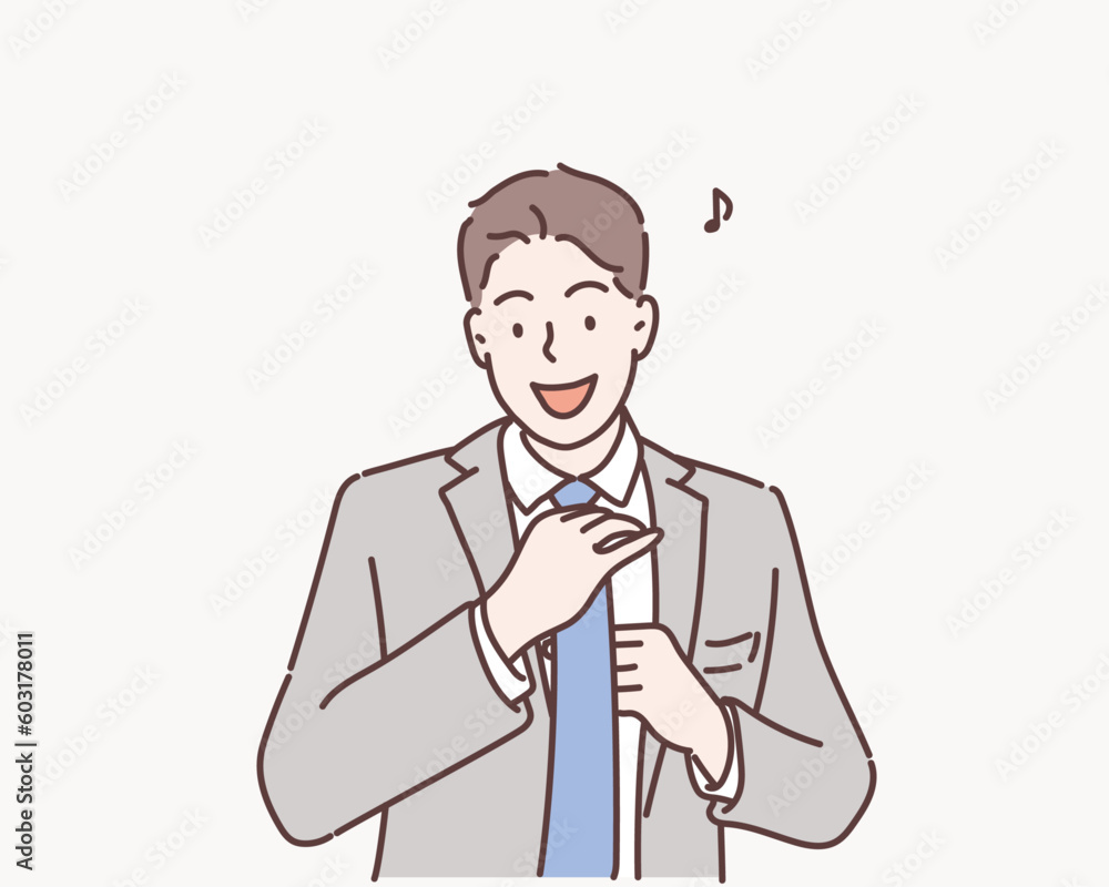business manager getting dressed and fixing his tie early in the morning. Hand drawn style vector design illustrations. business manager getting dressed and fixing his tie early in the morning. Hand drawn style vector design illustrations.