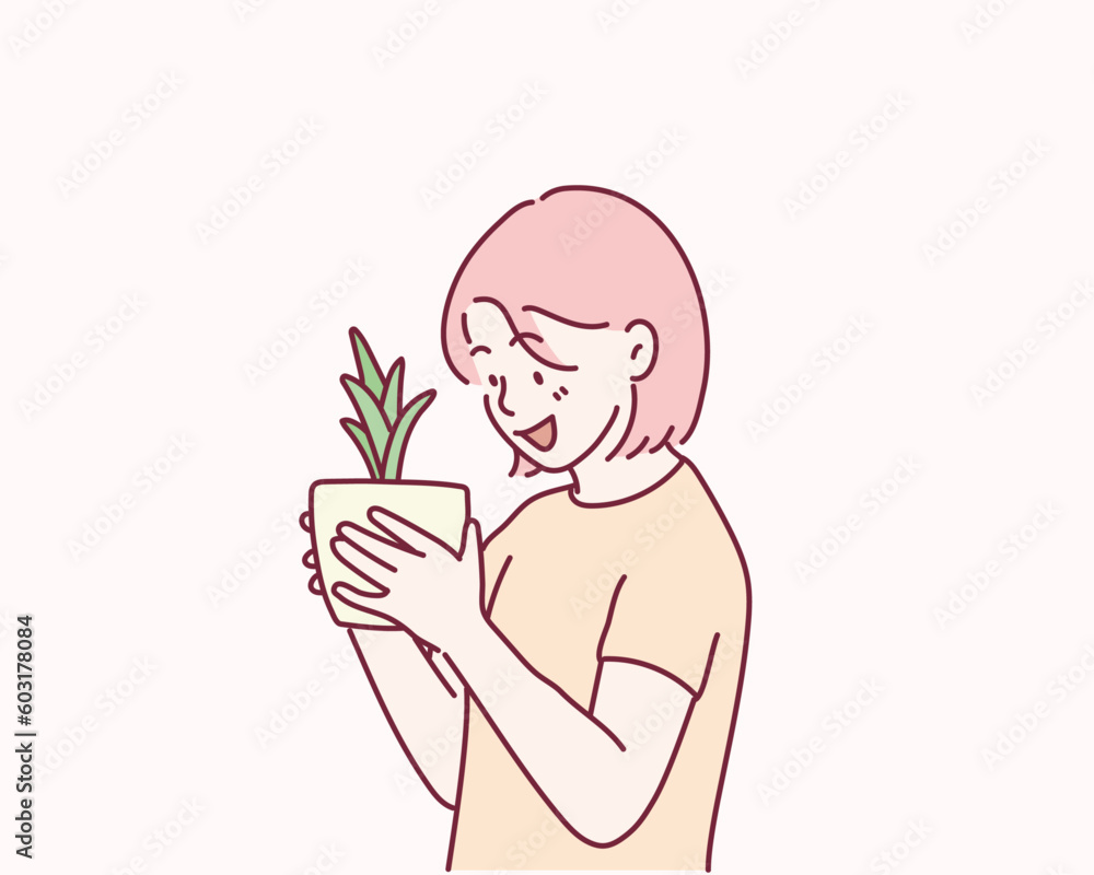 Woman planting flowers. Hand drawn style vector design illustrations. Woman planting flowers. Hand drawn style vector design illustrations.