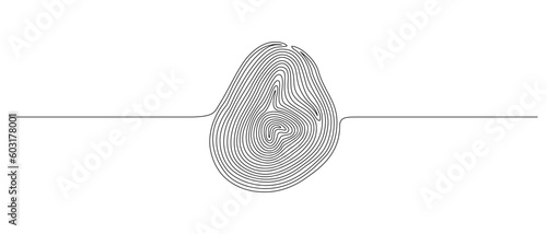 Fingerprint in one continuous line drawing. Abstract password and security finger print id concept in simple linear style. Human unique pattern in editable stroke. Doodle vector illustration