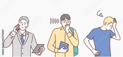 Worried people. Hand drawn style vector design illustrations.