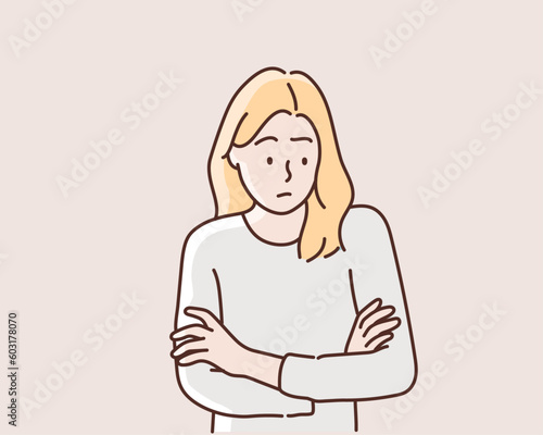 Irritated young woman.  Hand drawn style vector design illustrations.