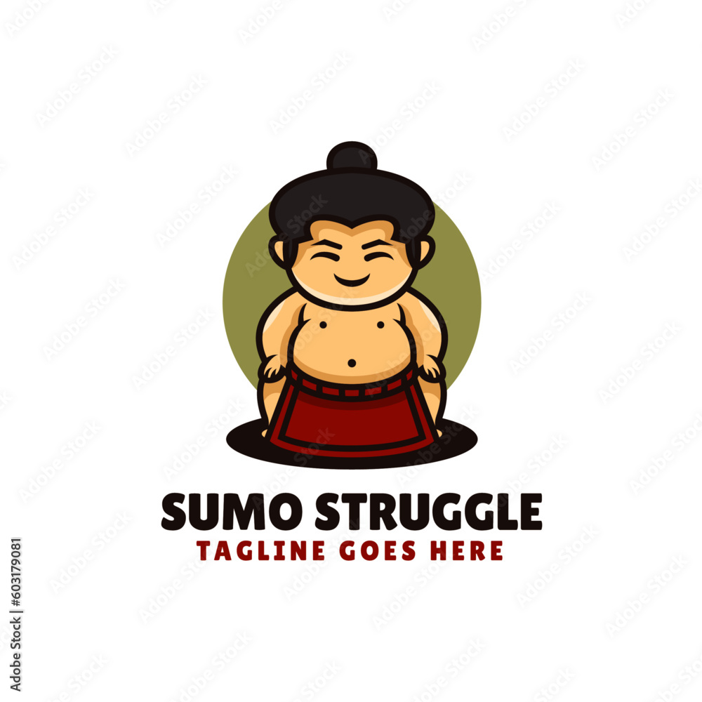 Vector Logo Illustration Sumo Mascot Cartoon Style.