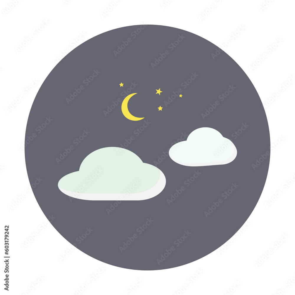 clouds, moon, and stars icon. Nighttime icon clouds, moon, and stars icon. Nighttime icon