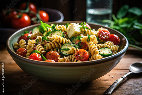 Pasta salad in a bowl, Ai generated