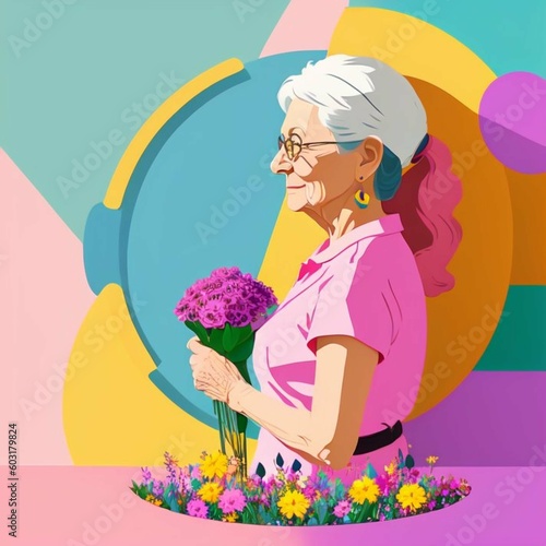 old woman with flowers