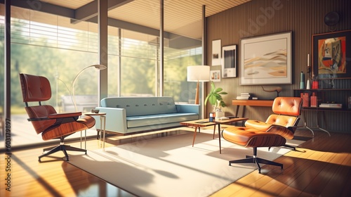 mid century modern vintage living room generated using AI