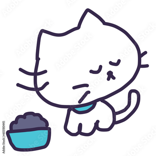 ごはんを食べない白色の猫