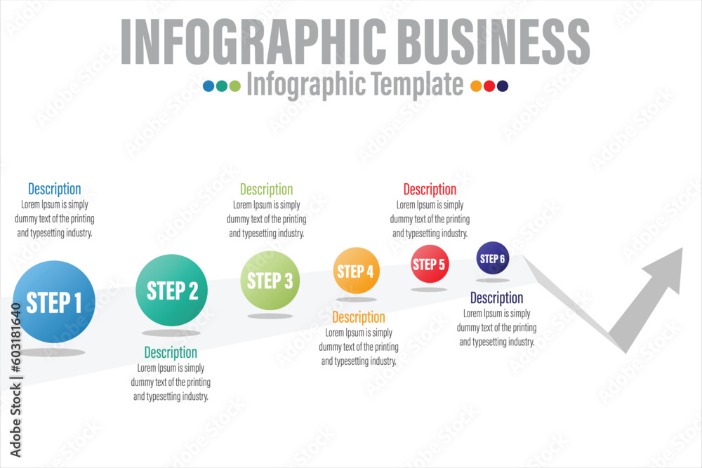 Six 6 Steps or Six 6 option Infographic template for business. Modern Chart diagram with project timeline, presentation vector infographic.