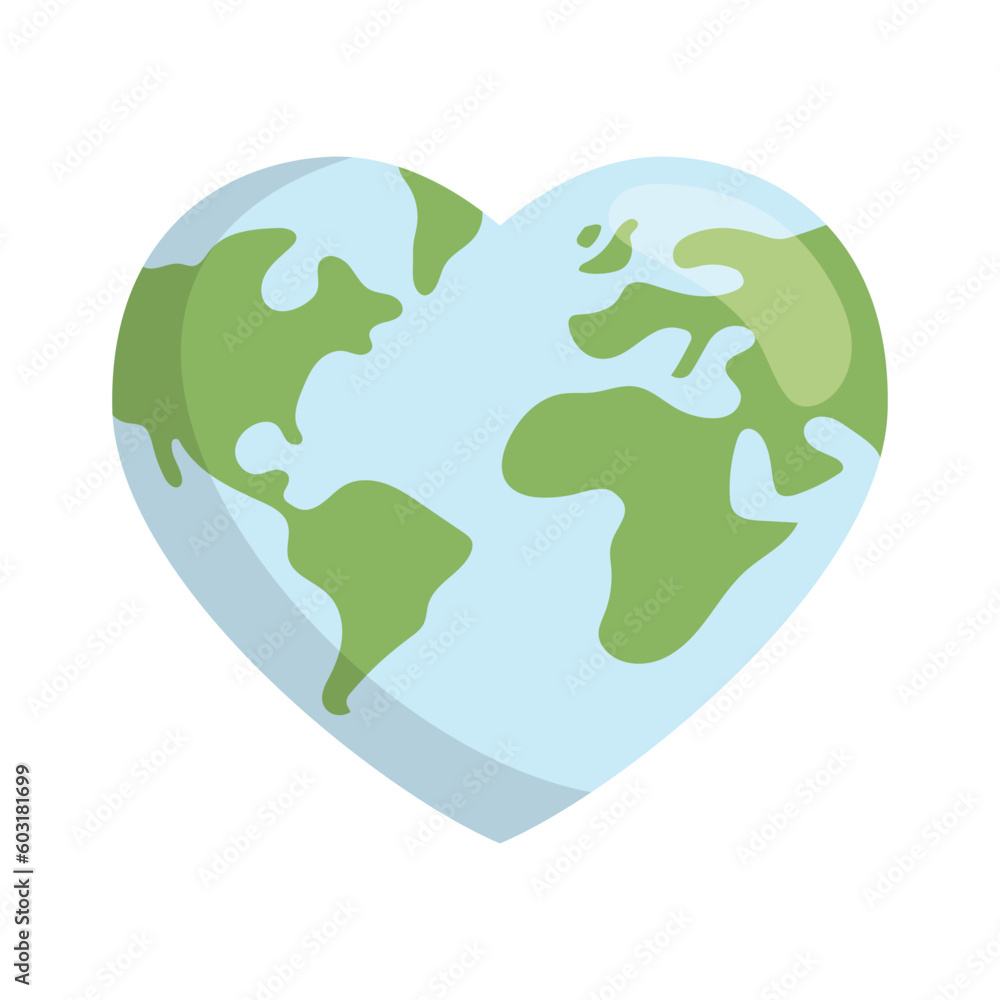 Heart shaped earth. Environment care. Save and love the planet. Heart shaped earth. Environment care. Save and love the planet.
