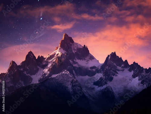 Majestic Mountain Range under a Starry Night Sky  generative AI