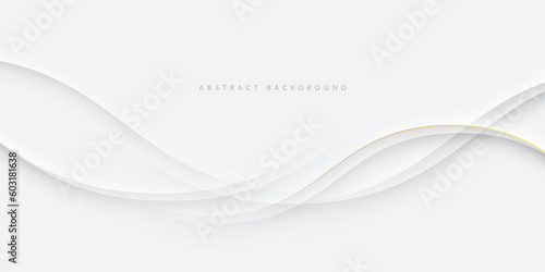 White and Grey Wave Abstract Background, Elegant Graphic Design with Soft Curves, Line Patterns, and Text Space