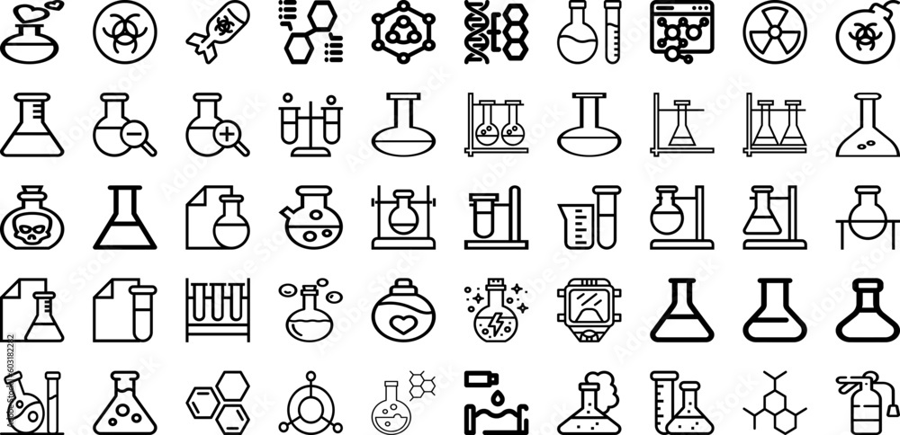 Set Of Chemical Icons Collection Isolated Silhouette Solid Icons Including Chemistry, Laboratory, Toxic, Equipment, Chemical, Science, Medical Infographic Elements Logo Vector Illustration