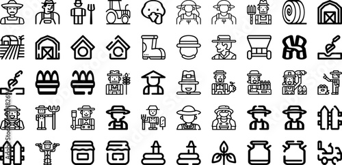 Set Of Farmer Icons Collection Isolated Silhouette Solid Icons Including Agriculture, Farm, Farmer, Field, Worker, Farming, Man Infographic Elements Logo Vector Illustration