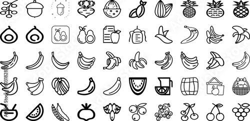 Set Of Fruit Icons Collection Isolated Silhouette Solid Icons Including Organic, Healthy, Orange, Fruit, Fresh, Diet, Food Infographic Elements Logo Vector Illustration