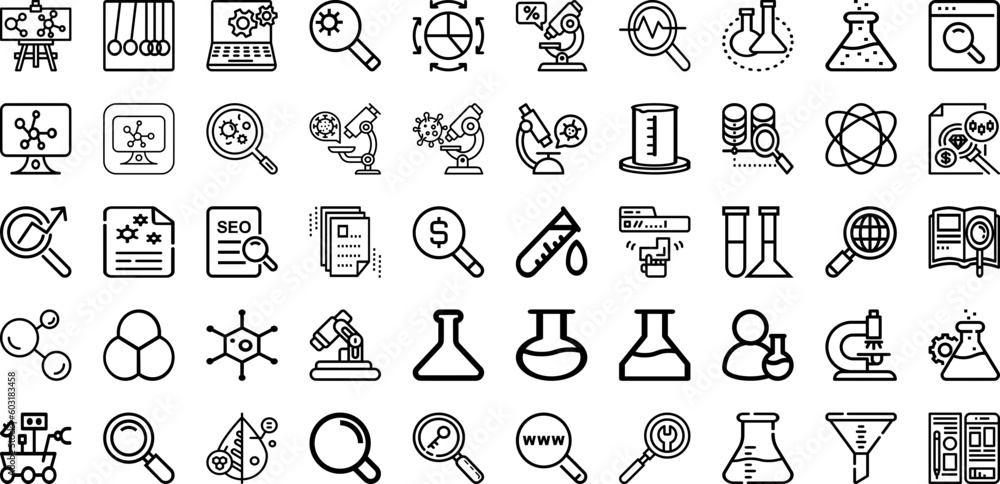 Set Of Research Icons Collection Isolated Silhouette Solid Icons Including Scientist, Medical, Laboratory, Science, Research, Analysis, Technology Infographic Elements Logo Vector Illustration