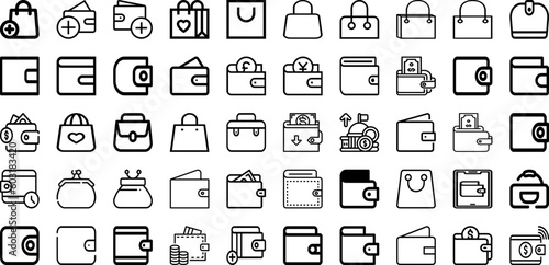 Set Of Purse Icons Collection Isolated Silhouette Solid Icons Including Bag, Woman, Fashion, Handbag, Background, Purse, Female Infographic Elements Logo Vector Illustration
