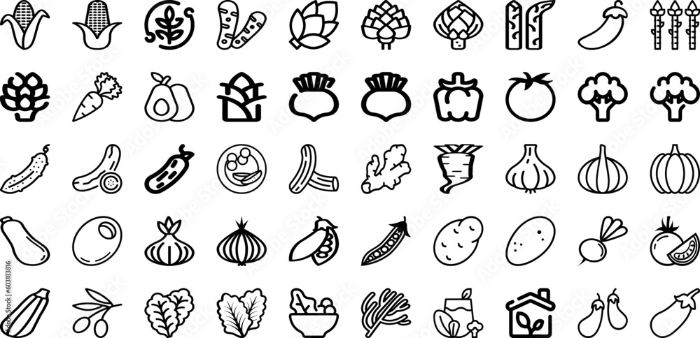 Set Of Vegetable Icons Collection Isolated Silhouette Solid Icons Including Vegetarian, Vegetable, Food, Organic, Fruit, Healthy, Fresh Infographic Elements Logo Vector Illustration