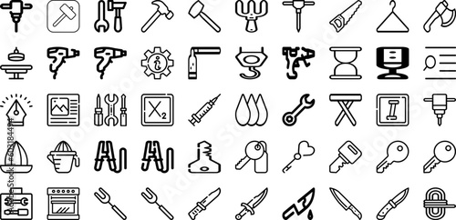 Set Of Tools Icons Collection Isolated Silhouette Solid Icons Including Wrench, Spanner, Equipment, Hammer, Work, Vector, Tool Infographic Elements Logo Vector Illustration photo