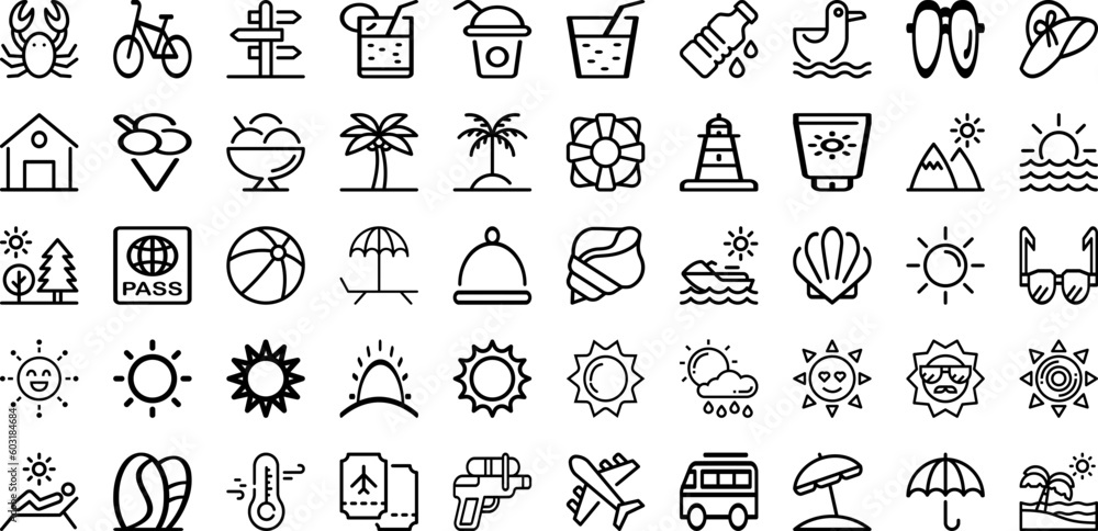 Set Of Summer Icons Collection Isolated Silhouette Solid Icons Including Summer, Beach, Holiday, Vacation, Tropical, Vector, Background Infographic Elements Logo Vector Illustration