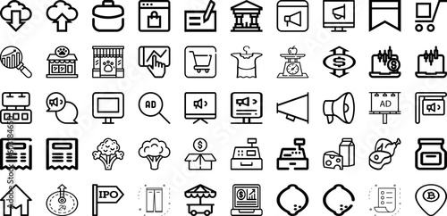 Set Of Market Icons Collection Isolated Silhouette Solid Icons Including Strategy, Marketing, Technology, Business, Media, Communication, Digital Infographic Elements Logo Vector Illustration