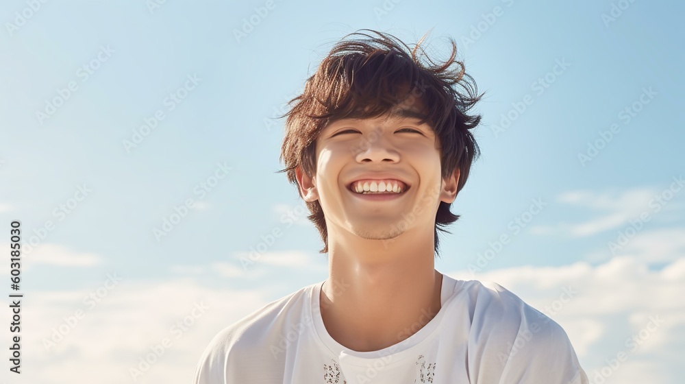 白いシャツを着た笑顔の男性（アジア人・中国人・日本人・韓国人・Generative AI）
